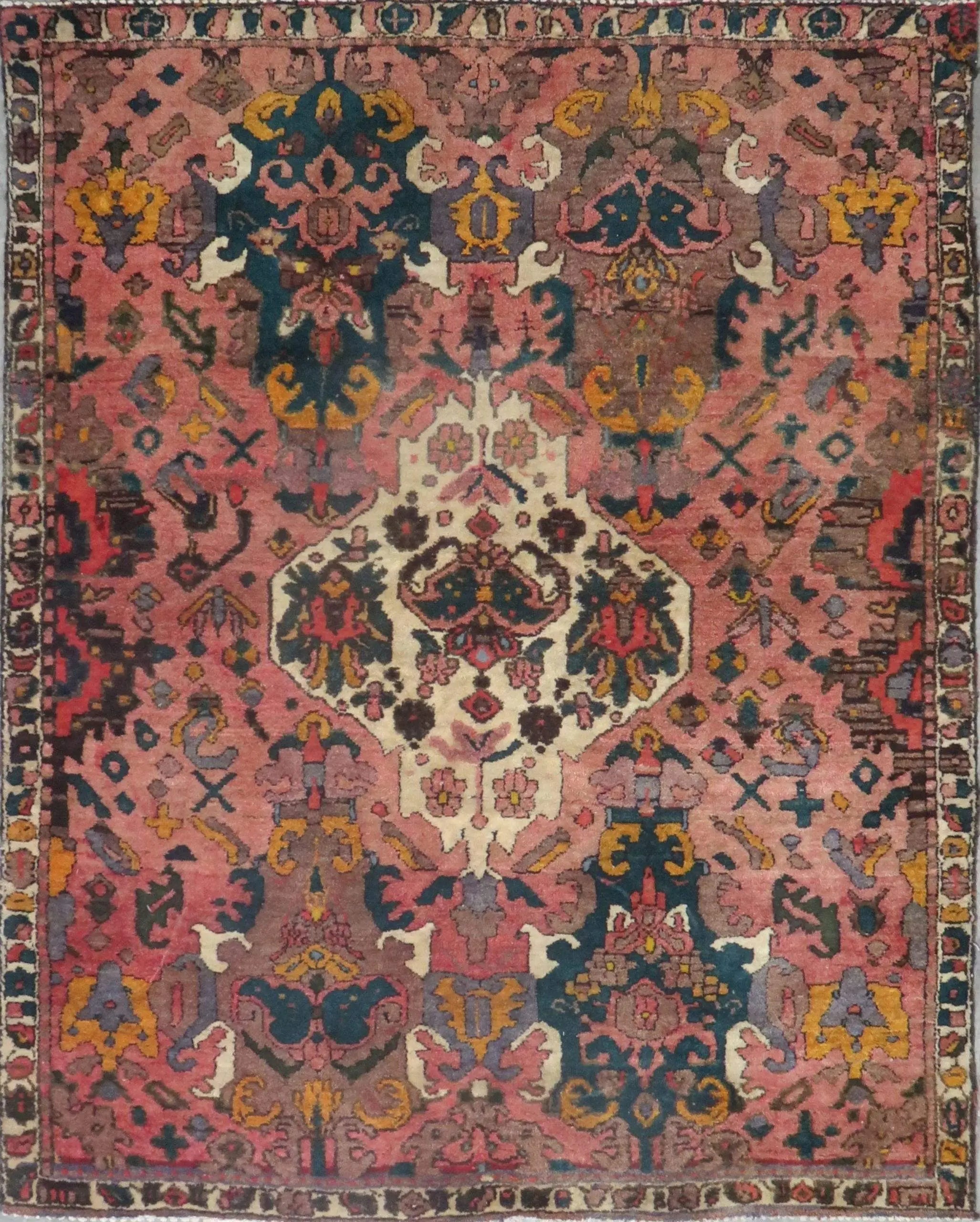 One Of The Kind Hand-Knotted Persian Wool Rug _ Luxurious Vintage Design, 5'10" x 4'7", Artisan Crafted
